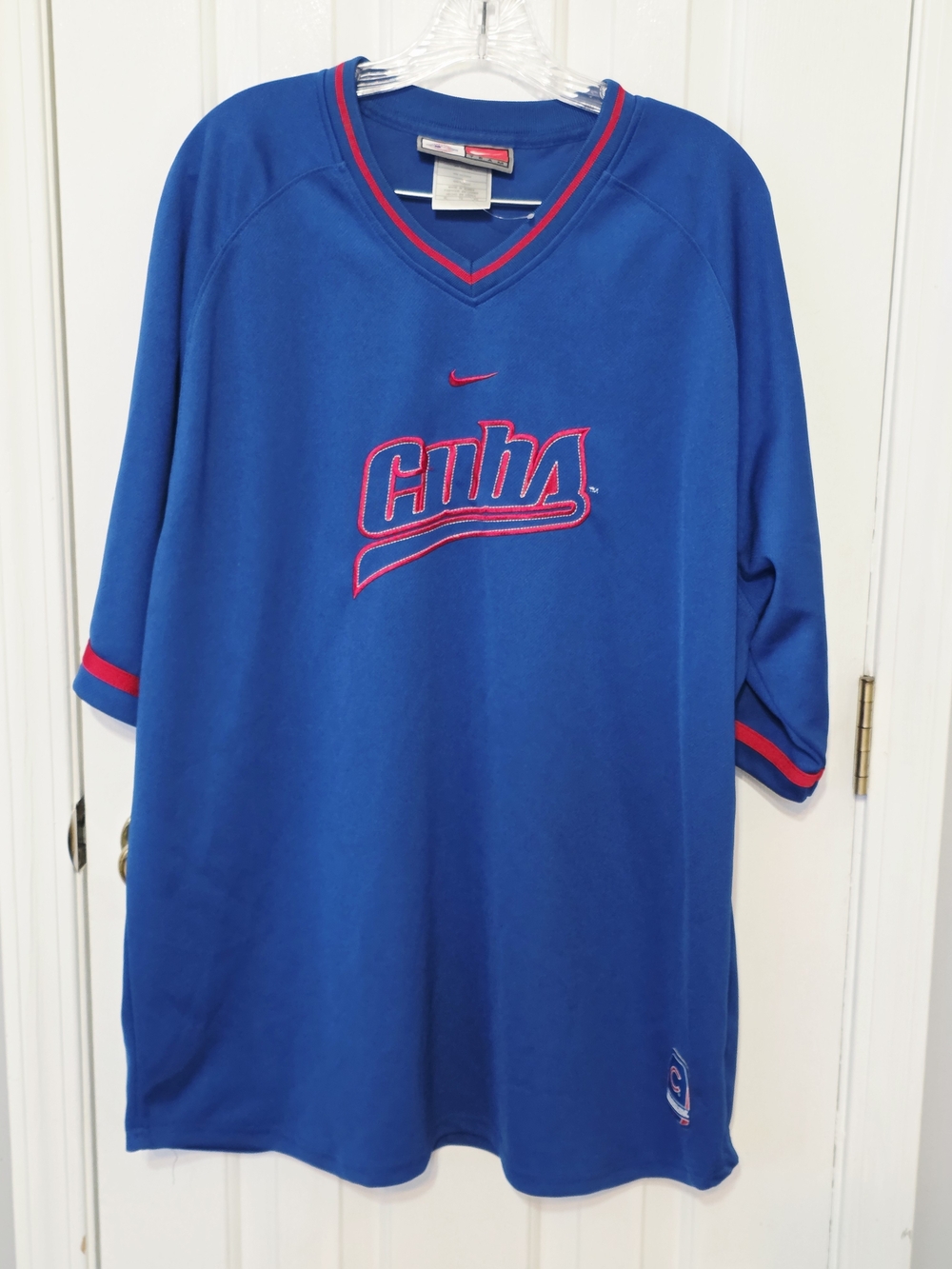 Nike Blue Chicago Cubs V-Neck Jersey with Red Accents XL